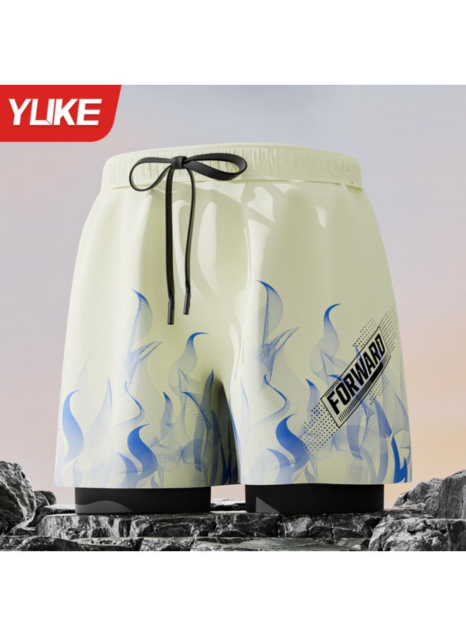 Men's Swimming Trunks New Anti-embarrassment Large Size Five-point Beach Pants Adult Double-layer Swimming Sports Quick-drying Shorts