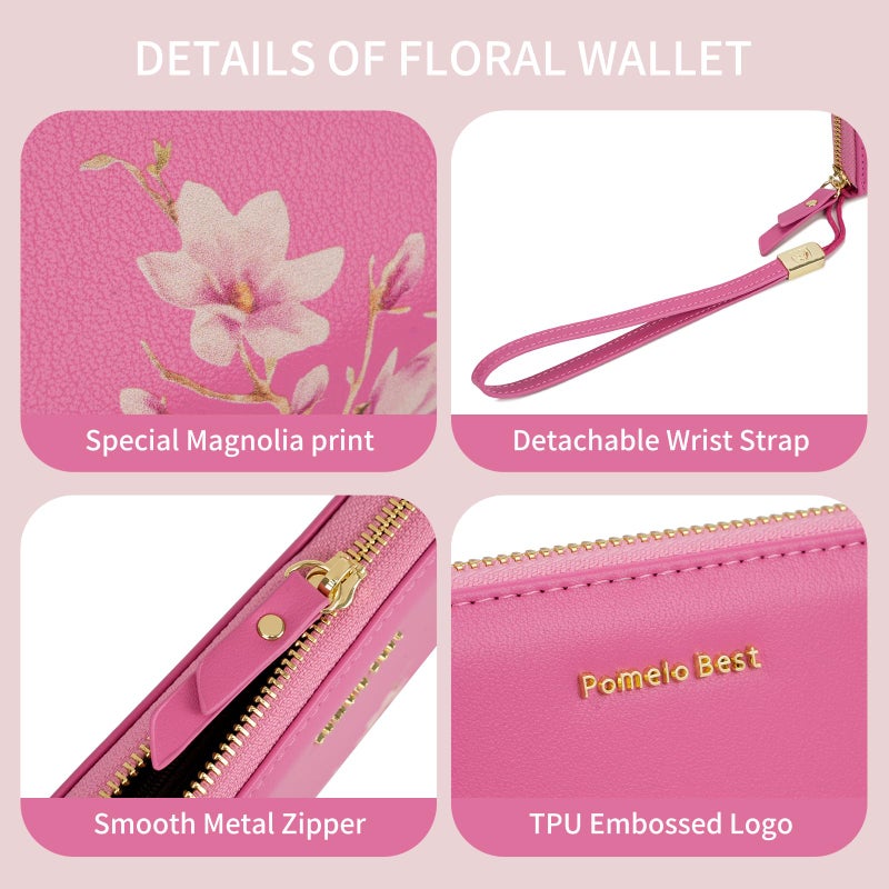 Pomelo Best Womens Wallet RFID Blocking Leather Multi Credit Card Large Capacity Wristlet Zip Around Long Wallets for Lady Light Pink - Image 5
