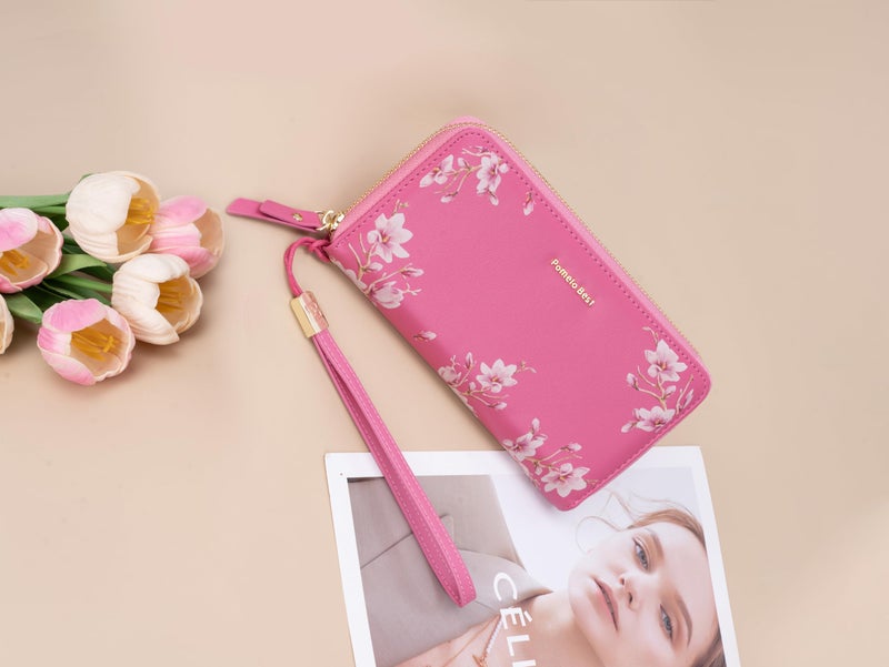 Pomelo Best Womens Wallet RFID Blocking Leather Multi Credit Card Large Capacity Wristlet Zip Around Long Wallets for Lady Light Pink - Image 2