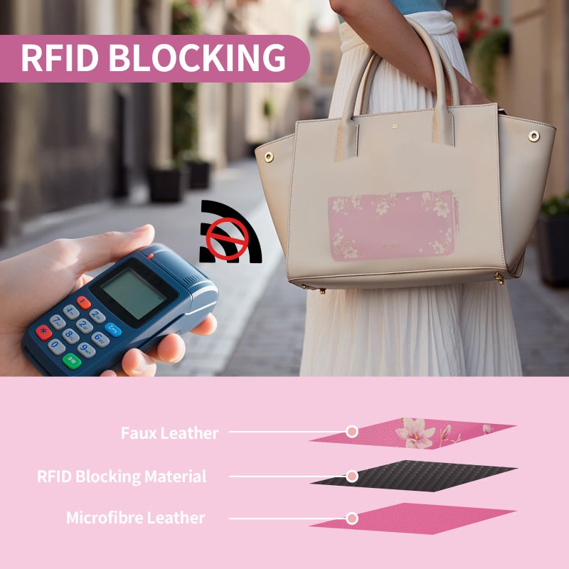 Pomelo Best Womens Wallet RFID Blocking Leather Multi Credit Card Large Capacity Wristlet Zip Around Long Wallets for Lady Light Pink - Image 4
