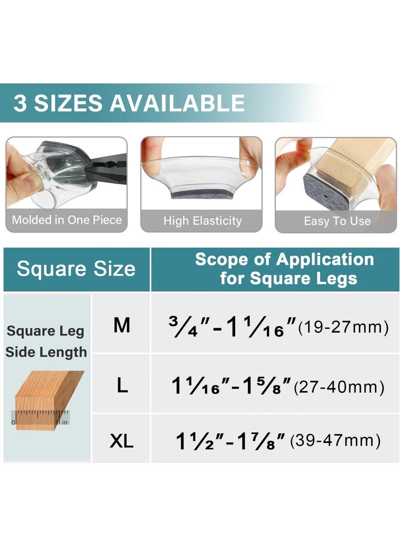 24 Pcs Chair Leg Floor Protectors Square, Silicone Felt Furniture Leg Pads Caps Covers for Hardwood Floors (Fit:0.76-1.02) - Image 2
