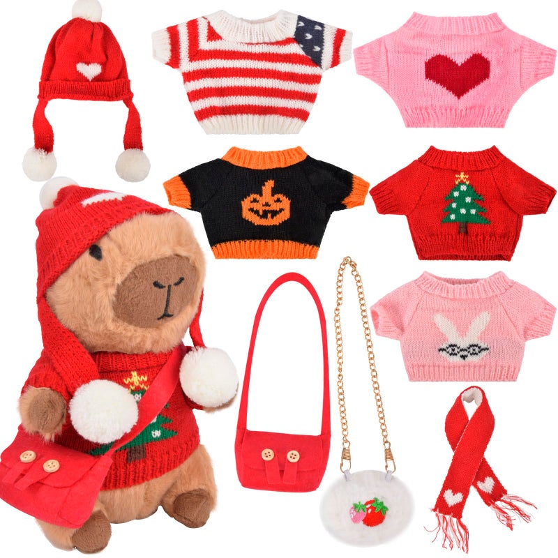 ChezMax Capybara Plush Toy with 9 Clothes Accessories 102 Holiday Capybara Stuffed Animal Dress Up Capibaras Peluches Cute Super Soft Funny Capybara Pillow Stuffies Birthday Gifts for Kids Boys Girls - Image 3