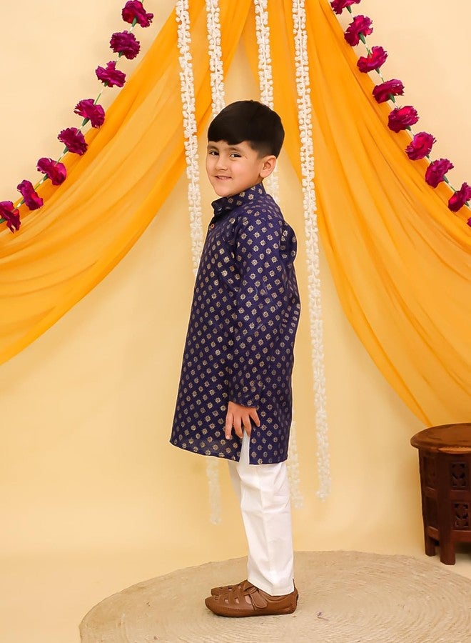 AJ DEZINES Kids Cotton Full Sleeve Foil Printed Blue Kurta Pajama Set for Boys - Ethnic wear | Special Occasion & Traditional Outfit |Boys Kurta Set - Regular Fit (1297-BLUE-9-10Y-9) - Image 5