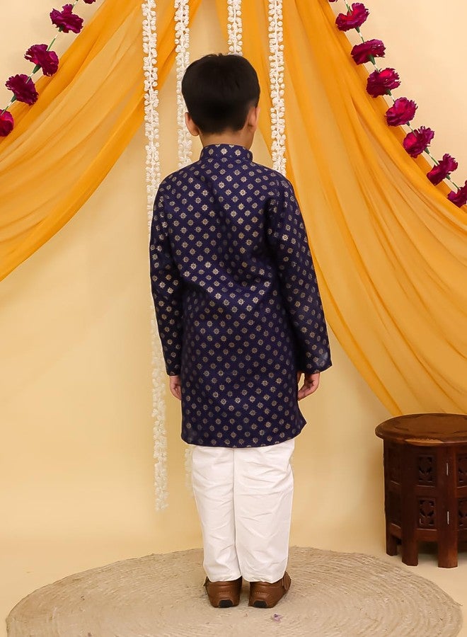 AJ DEZINES Kids Cotton Full Sleeve Foil Printed Blue Kurta Pajama Set for Boys - Ethnic wear | Special Occasion & Traditional Outfit |Boys Kurta Set - Regular Fit (1297-BLUE-9-10Y-9) - Image 3