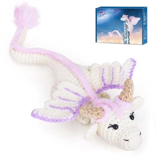 Crochetta Crochet Kit for Beginners, Beginner Crochet Kit for Adults with Step-by-Step Video Tutorials, DIY Crochet Animal Kits Knitting Supplies, Purple Dragon (40%+ Yarn) - Image 1