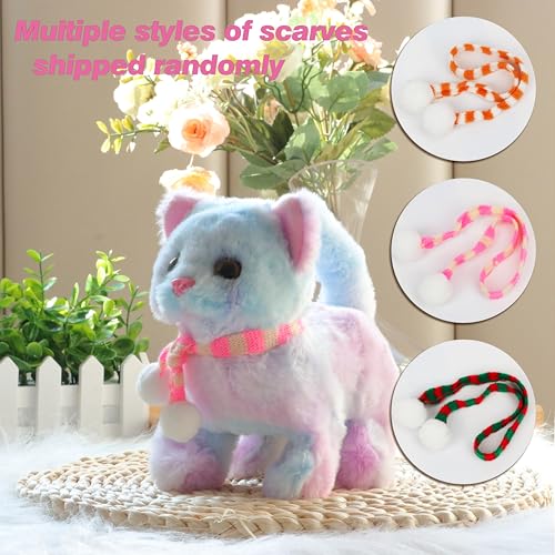 Easfan Walking Kitty Plush Toy Electric Interactive Cat Stuffed Animal Meowing Tail Wagging Head Nodding Cat Pet Toy Animated Kitten Birthday for Kids Toddlers75 Rainbow - Image 5