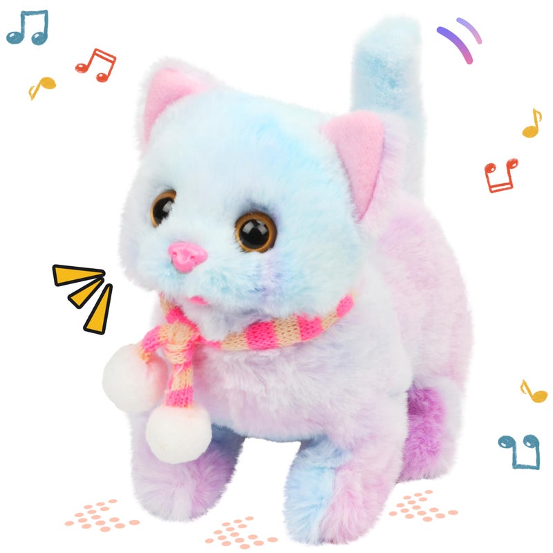 Easfan Walking Kitty Plush Toy Electric Interactive Cat Stuffed Animal Meowing Tail Wagging Head Nodding Cat Pet Toy Animated Kitten Birthday for Kids Toddlers75 Rainbow - Image 3