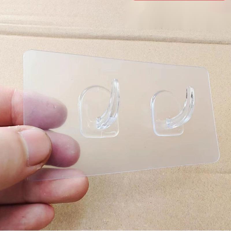 Strong Adhesive Transparent Hooks, No-Drill Needed for Bathroom and Kitchen Crystal double horn hook [bottom tissue professional]]