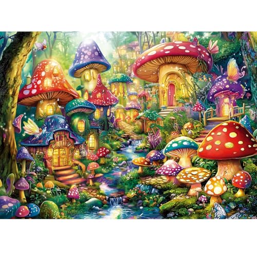 Nitktaia 300 Piece Puzzles for Adults Mystical Mushroom Fantasy Village Jigsaw Puzzle for Children Elderly Large Piece Fun Fairy Puzzle for Kids Ages 810 1012Cool PuzzlesFamily Game Great Gift 20515in - Image 1