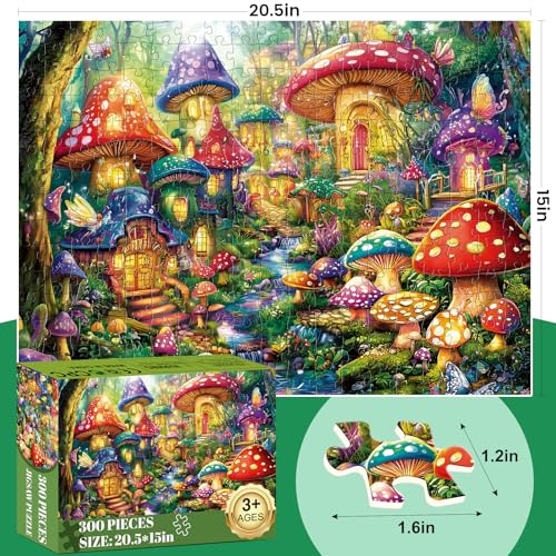 Nitktaia 300 Piece Puzzles for Adults Mystical Mushroom Fantasy Village Jigsaw Puzzle for Children Elderly Large Piece Fun Fairy Puzzle for Kids Ages 810 1012Cool PuzzlesFamily Game Great Gift 20515in - Image 5