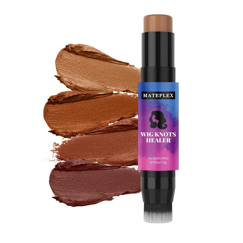 MATEPLEX Wig Knot Concealer for Lace Wigs Tint Dyeing StickWig Knots Healer with Brush Portable Doublehead Color Stick No Bleaching for Frontal Part Hairline Lace wigs Medium Brown03