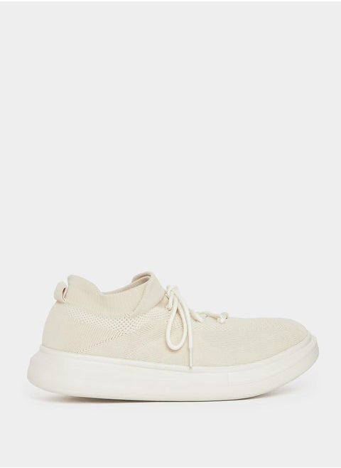 Textured Lace Up Platform Sole Sneakers