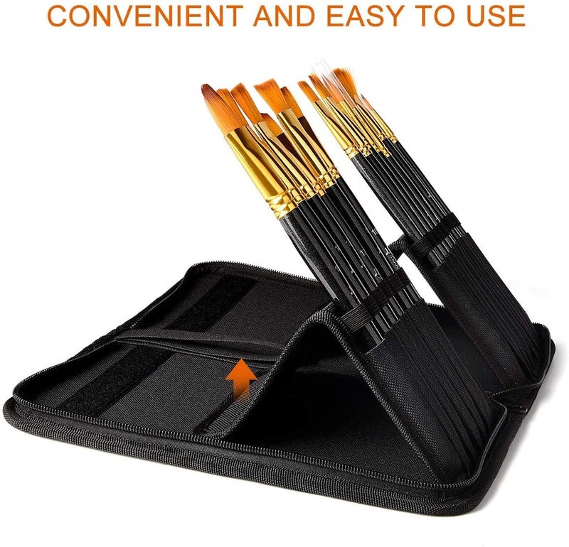 eS3kube eS³kube 15 Pcs Paint Brush Set with Pop-up Carrying Case with 1 Palette knive and 1 Sponge for Acrylic, Oil, Watercolor and Gouache Painting - Image 3