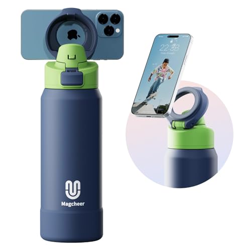 Magcheer Insulated Magnetic Water Bottle - Reusable Stainless Steel Bottle with MagSafe Compatible Phone Holder -Keeps Cold for 24 Hours - Perfect for Gym, Sports, and Travel- Navy Blue 32oz - Image 1
