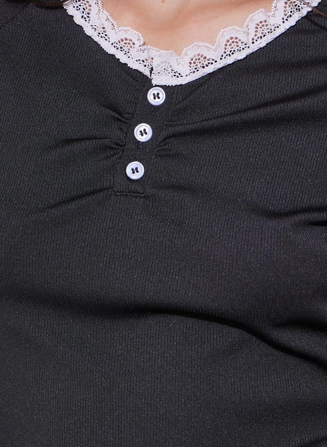 Take Two Lace Contrast Round Neck Rib Top  - Image 4