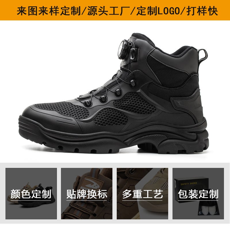 Button Labor Protection Shoes For Men, Comfortable Four-Season Steel Toe Caps, Anti-Smash, Anti-Puncture, High-Top Rotating Button Labor Protection Shoes, - Image 3