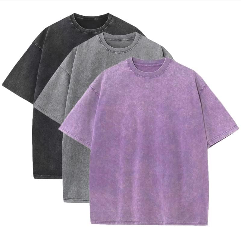 duwqcui 3 Pcs Men's Oversized Heavy Cotton Summer T-Shirts Vintage Tee Loose Fit Short Sleeve Casual Tshirts for Men Women - Image 4