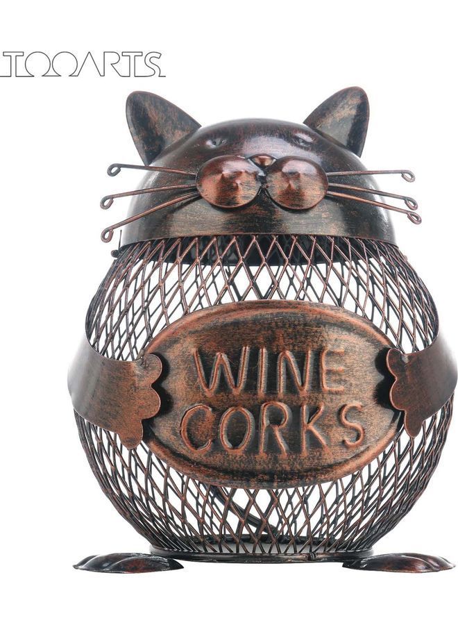 نيبمينينت وعاء حفظ الطعام بتصميم قطة تحمل لافتة كُتب عليها "Wine Cork" بني 20 x 15 15سم - Image 1