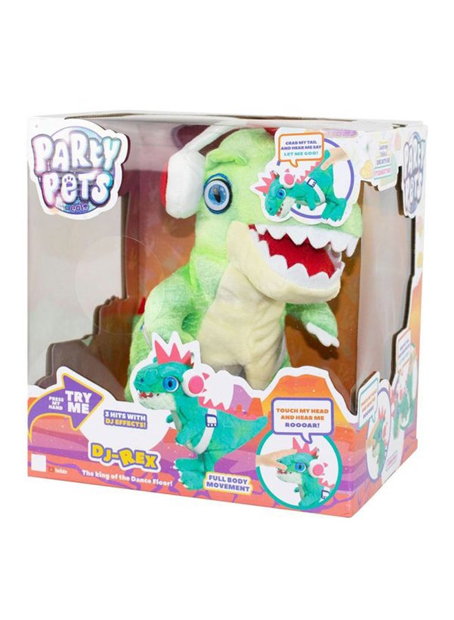 EOLO Party Pets Dj Rex Green - Electronic Soft Plush Dino With Funny Movements, Music And Sounds - He Walks While Dancing And Playing His Tunes - Try Me Window Box - Image 1