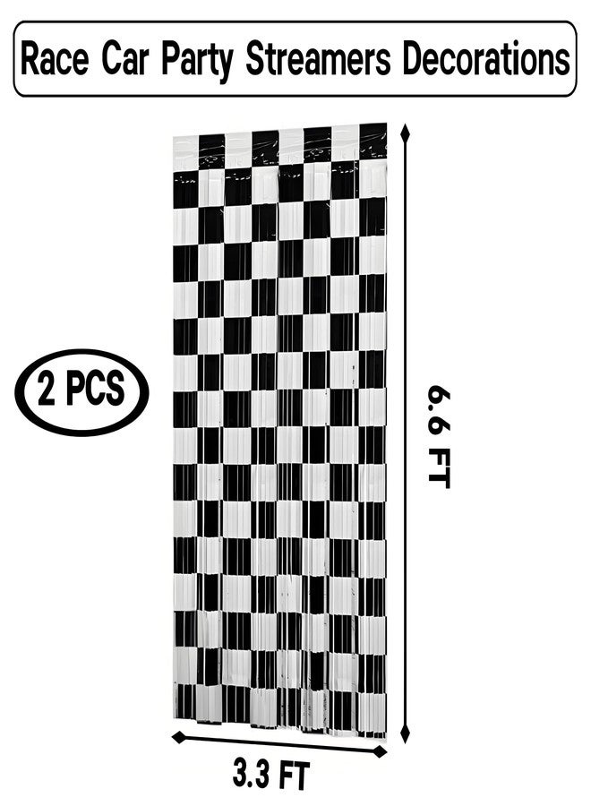 Riomhorry Race Car Birthday Party Streamers Decorations, Photo Booth Props Backdrops Decorations, Black and White Checkered Foil Fringe for One Happy Dude Cars Theme Party Supplies - Image 3