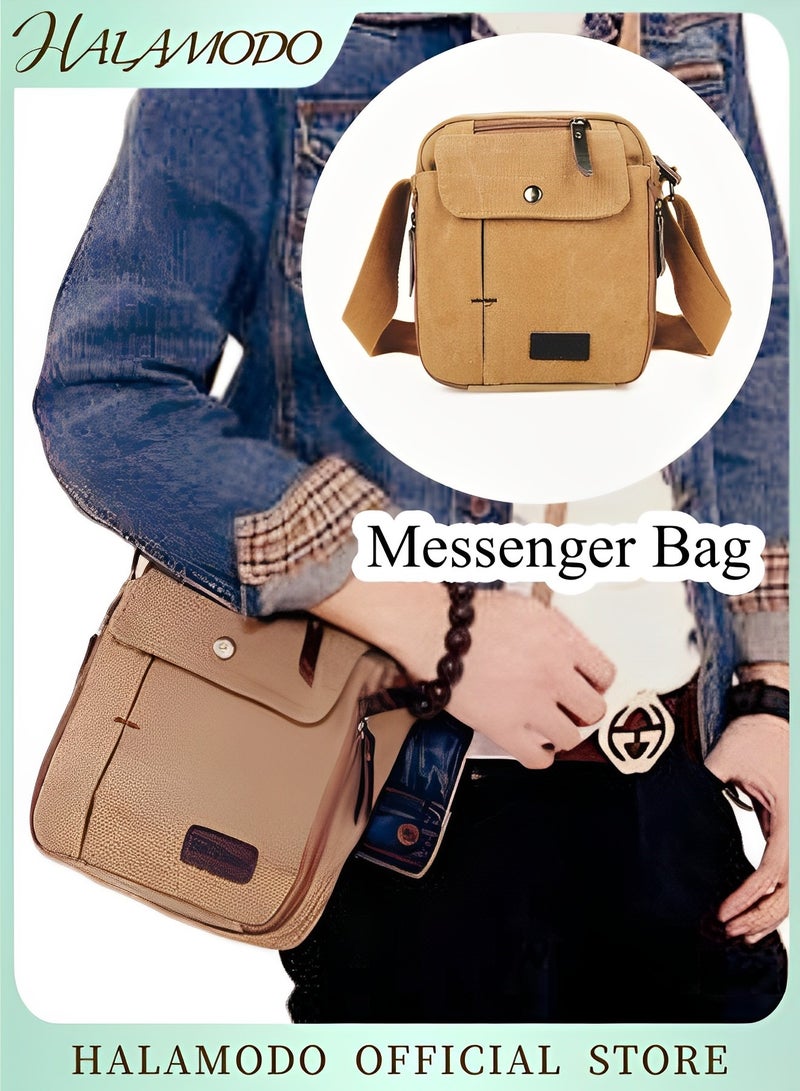 HALAMODO Men's Messenger Bag Canvas Shoulder Bags Travel Bag Purse Crossbody Bags Satchel Bag Vintage Multipurpose Canvas Crossbody Bag Business Purse - Image 1