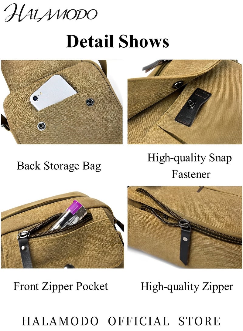 HALAMODO Men's Messenger Bag Canvas Shoulder Bags Travel Bag Purse Crossbody Bags Satchel Bag Vintage Multipurpose Canvas Crossbody Bag Business Purse - Image 4