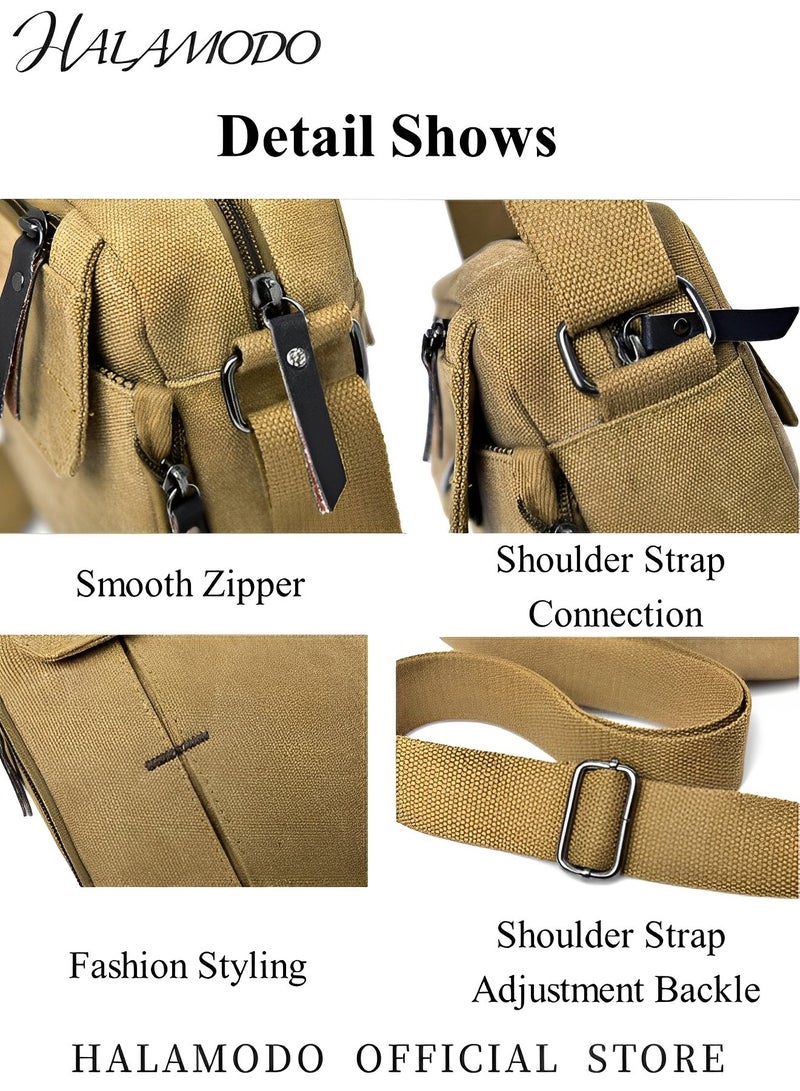 HALAMODO Men's Messenger Bag Canvas Shoulder Bags Travel Bag Purse Crossbody Bags Satchel Bag Vintage Multipurpose Canvas Crossbody Bag Business Purse - Image 5