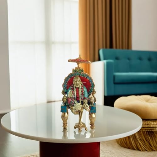 Kartique Bass Idol of Sai Baba for Spiritual Home Decor in Multicolor Height 8 Inch - Image 2