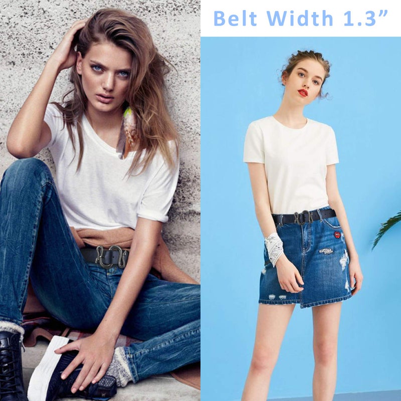 taffeta alley taffeta alley Black Leather Belts for Women,Womens Black Belts With for Jeans with Gold Buckle, 2pack Length 120cm  - Image 3