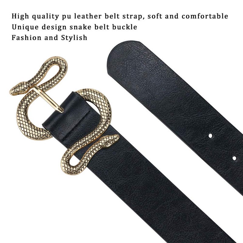 taffeta alley taffeta alley Black Leather Belts for Women,Womens Black Belts With for Jeans with Gold Buckle, 2pack Length 120cm  - Image 4