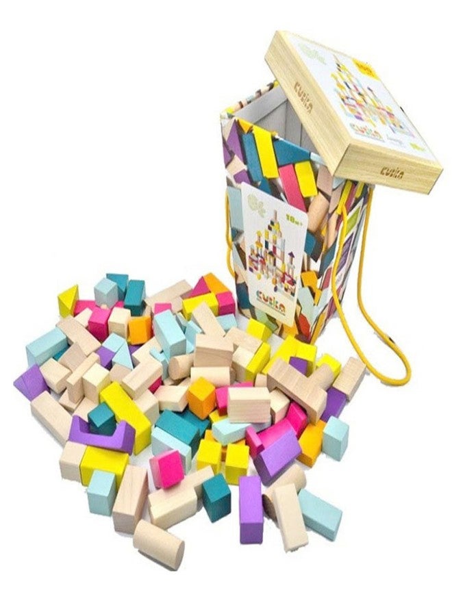 Cubika مجموعة كتل البناء الخشبية من كوبية 100 قطعة - لعبة تكديس مستوحاة من مونتيسوري للأطفال الصغار والأطفال - كتل خشبية متينة للإبداع، المهارات الحركية الدقيقة، والتعلم المبكر - Image 1