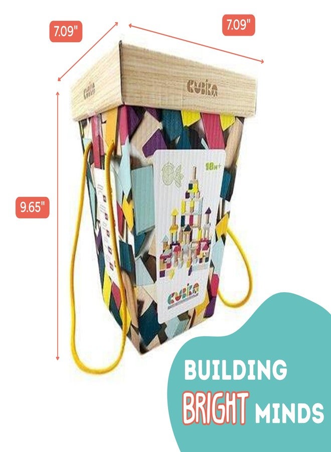 Cubika مجموعة كتل البناء الخشبية من كوبية 100 قطعة - لعبة تكديس مستوحاة من مونتيسوري للأطفال الصغار والأطفال - كتل خشبية متينة للإبداع، المهارات الحركية الدقيقة، والتعلم المبكر - Image 5