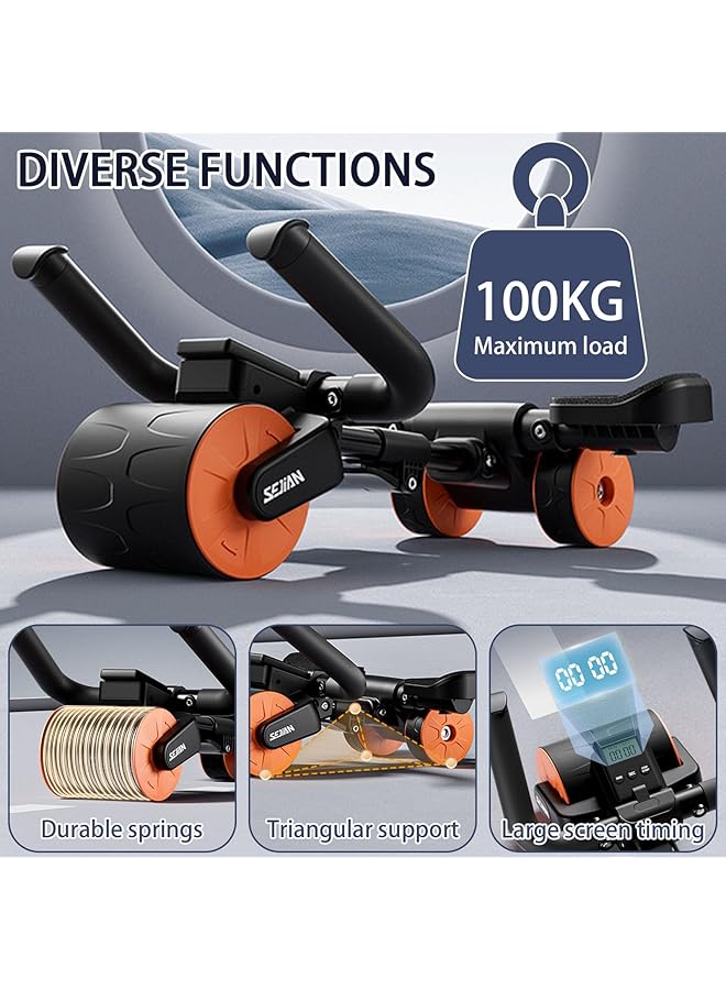 EqiEch Multifunctional Ab Roller Adjustable Length Elbow Pad Dual Wheels LCD Timer Anti Slip Foam Grip 200 lbs Capacity  - Image 4