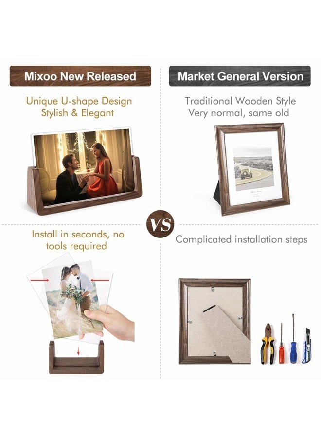 Mixoo Picture Frame 2 Pack - Rustic Wooden Photo Frames with Walnut Wood Base and High Definition Break Free Acrylic Glass Covers for Tabletop or Desktop Display (4x6 inch, Horizontal + Vertical) - Image 3