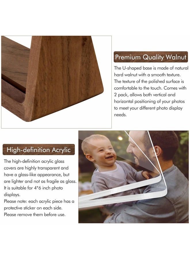 Mixoo Picture Frame 2 Pack - Rustic Wooden Photo Frames with Walnut Wood Base and High Definition Break Free Acrylic Glass Covers for Tabletop or Desktop Display (4x6 inch, Horizontal + Vertical) - Image 2