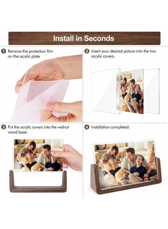 Mixoo Picture Frame 2 Pack - Rustic Wooden Photo Frames with Walnut Wood Base and High Definition Break Free Acrylic Glass Covers for Tabletop or Desktop Display (4x6 inch, Horizontal + Vertical) - Image 5