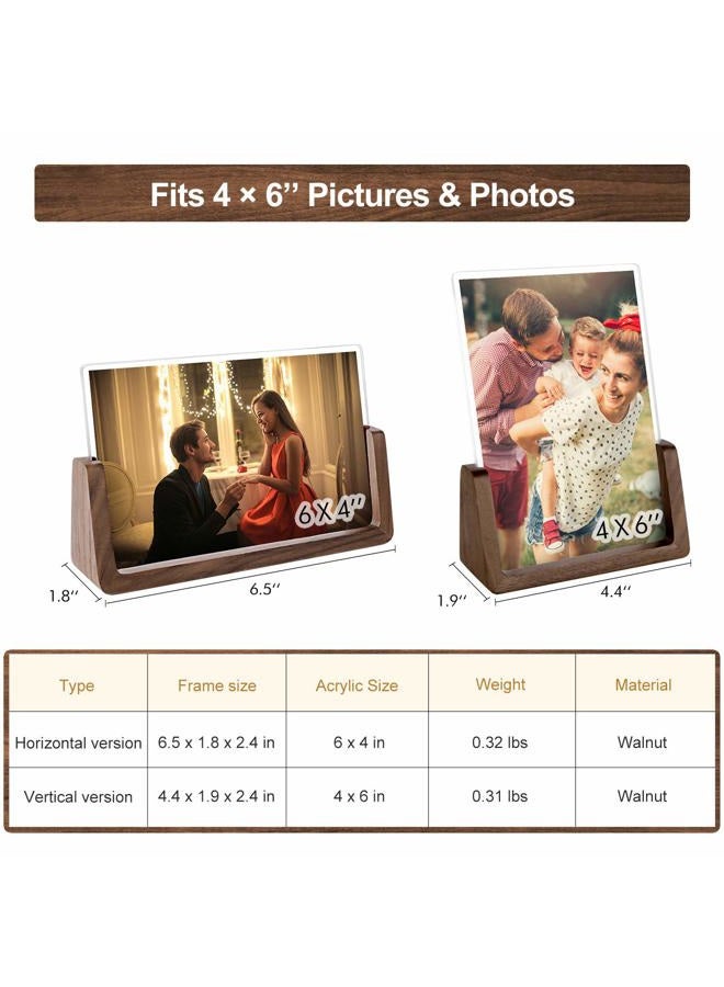 Mixoo Picture Frame 2 Pack - Rustic Wooden Photo Frames with Walnut Wood Base and High Definition Break Free Acrylic Glass Covers for Tabletop or Desktop Display (4x6 inch, Horizontal + Vertical) - Image 4