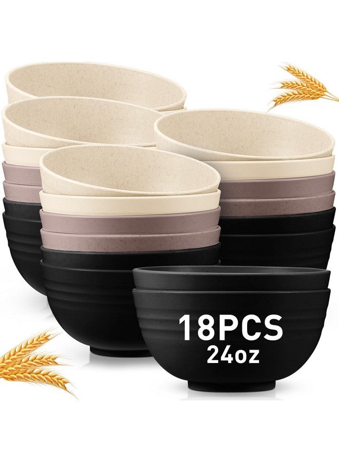 Geosar 18 Pcs Unbreakable Cereal Bowls 24 Oz Microwave and Dishwasher Safe Wheat Straw Fiber Lightweight Bowl Soup Bowls Kitchen Bowls for Serving Salad Dishes Oatmeal(White, Black, Gray) - Image 1
