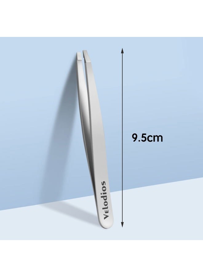 Velodios Professional Precision Tweezers for Women and Men, Stainless Steel Flat Tip Tweezers for Eyebrow, Facial Hair,Chin Hair and Ingrown Hair Removal - Image 2