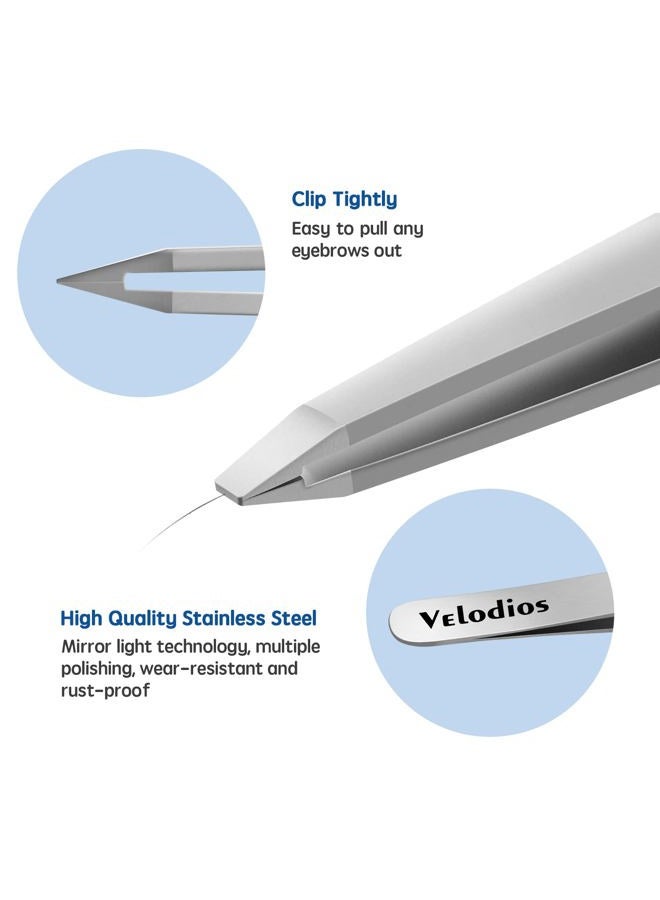 Velodios Professional Precision Tweezers for Women and Men, Stainless Steel Flat Tip Tweezers for Eyebrow, Facial Hair,Chin Hair and Ingrown Hair Removal - Image 3
