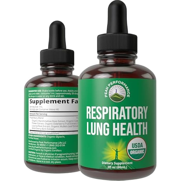 Peak Performance USDA Organic Lung Detox for Smokers and Non Smokers with 6 Top Ingredients. Mullein Leaf, Marshmallow Root, Calendula. Lungs Cleanse for Better Respiratory Health. Liquid Drops Tincture Supplement - Image 1