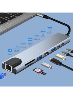ماركة غير محددة هب محول متعدد المنافذ USB نوع سي 8 في 1 الألومنيوم لأجهزة ماك بوك برو- اير وأجهزة عالية الدقة HD مع ميزة 4 كيه 30 بي دي 87 وات ومنافذ 1.1 و2.0 و3.0 رمادي  - Image 1