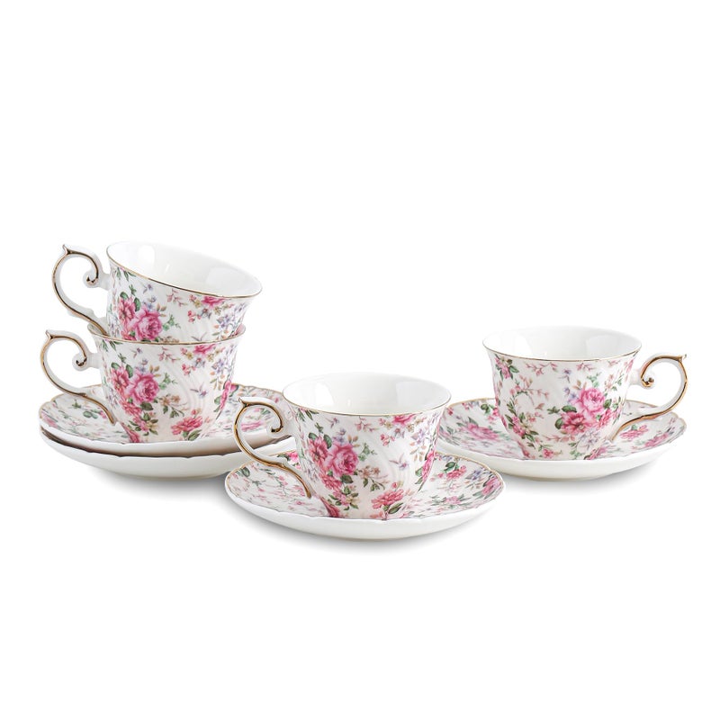 Agyiuns tea cups and saucers ceramic coffee mug 6oz for Coffee Latte Cafe Mocha and TeaSet of 4 Big flowersSet of 4 - Image 2