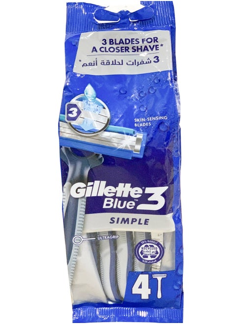 Gillette Blue 3 Razor For Men 4 Pieces