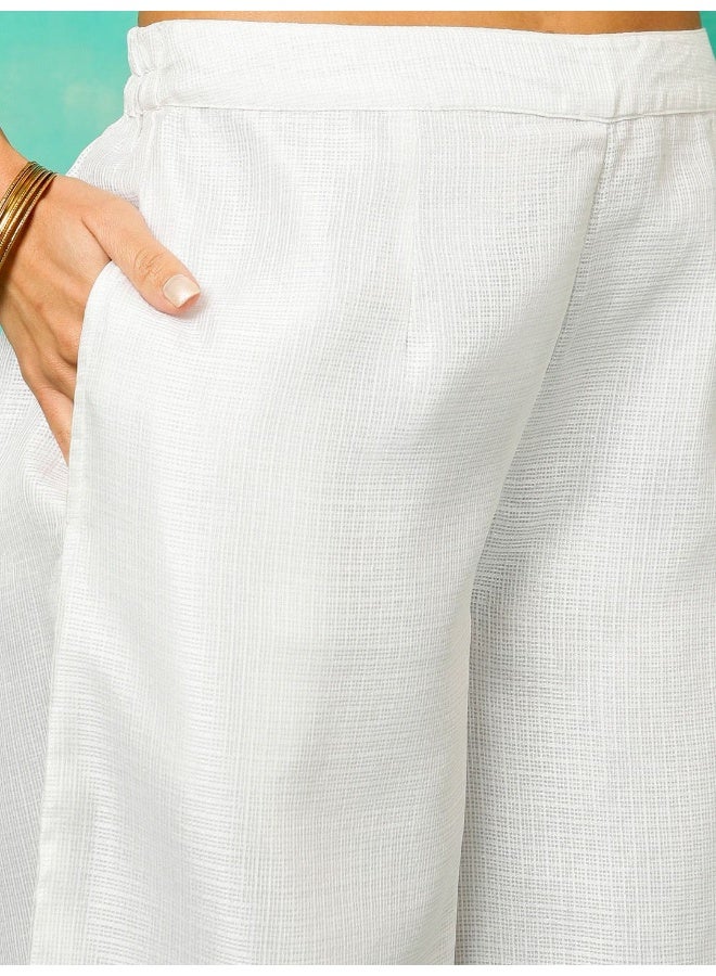 AKS White & Yellow Hand Block Printed Kurta & Palazzo With Dupatta Set - Image 3