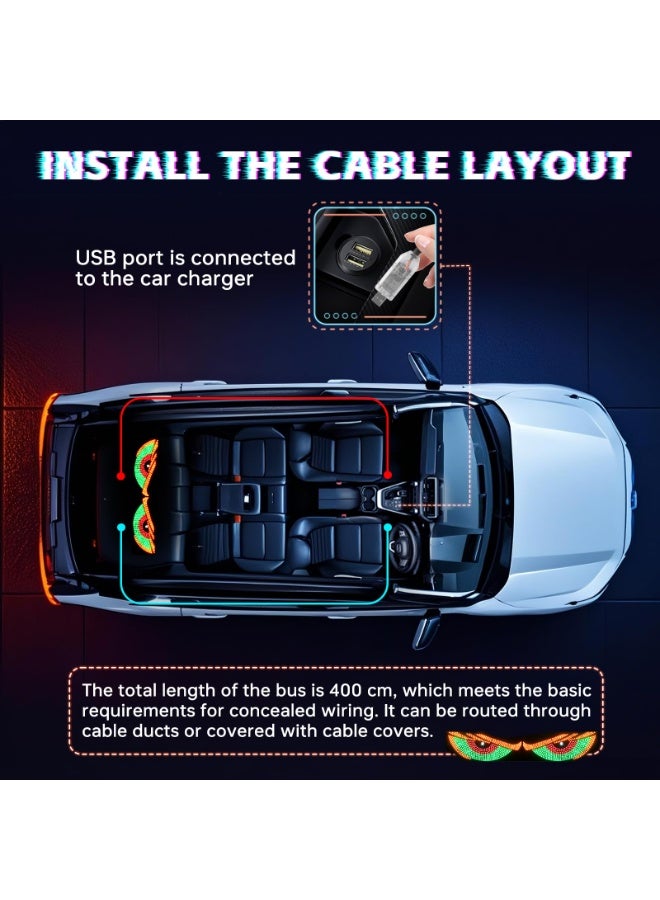 2-Pack Car LED Demon Eye Decorative Lights, USB Warning Lights, Dynamic Demon Eye Mood Lights, Auto Accessories, 11.8" x 4.7", Suitable for Windows of Sedan and Small to Medium Trucks - Image 3