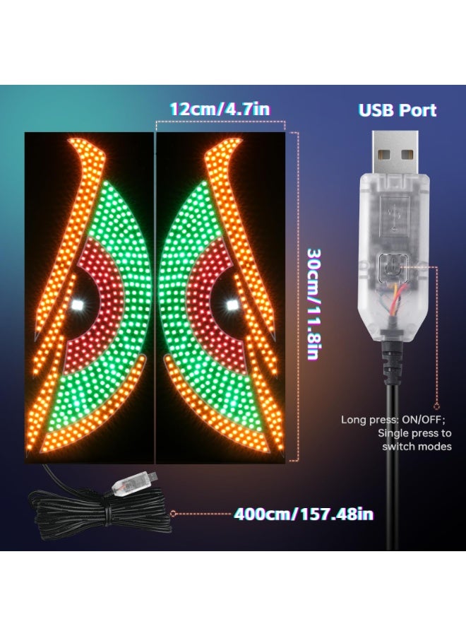 2-Pack Car LED Demon Eye Decorative Lights, USB Warning Lights, Dynamic Demon Eye Mood Lights, Auto Accessories, 11.8" x 4.7", Suitable for Windows of Sedan and Small to Medium Trucks - Image 5