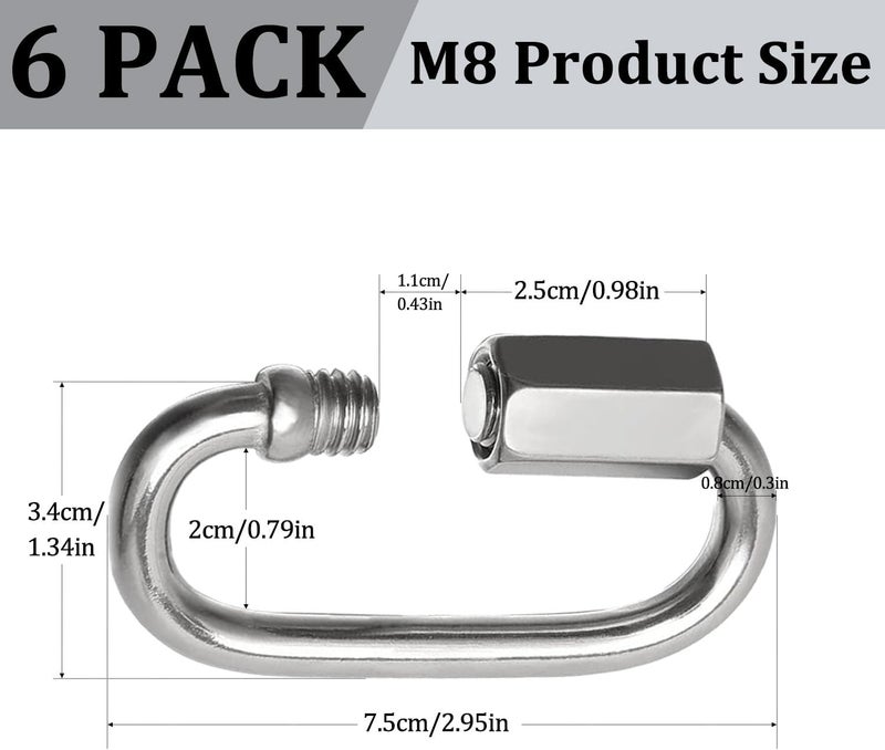 Acquwistach Locking Carabiner Clips, Stainless Steel Spring Snap Hook Locking Carabiner Heavy Duty - 304 Premium Stainless Steel Thumb Screw Carabiner Clip - Image 2