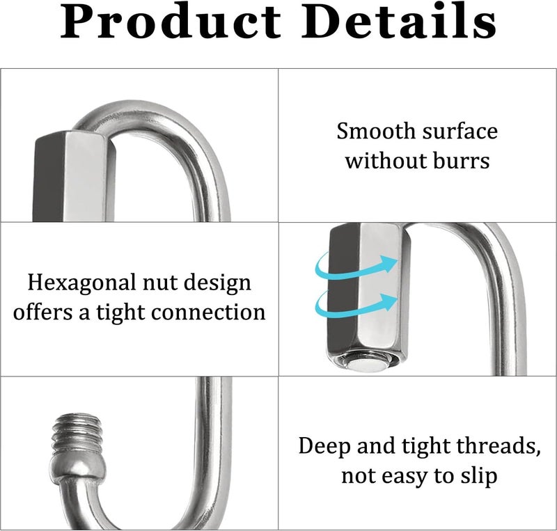 Acquwistach Locking Carabiner Clips, Stainless Steel Spring Snap Hook Locking Carabiner Heavy Duty - 304 Premium Stainless Steel Thumb Screw Carabiner Clip - Image 3
