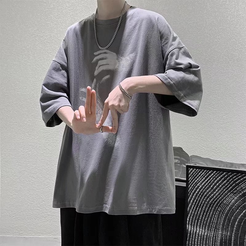 Short sleeve t-shirt mens summer new Korean style trendy loose half sleeve top Hong Kong style handsome student fashion brand T-shirt Black  - Image 2